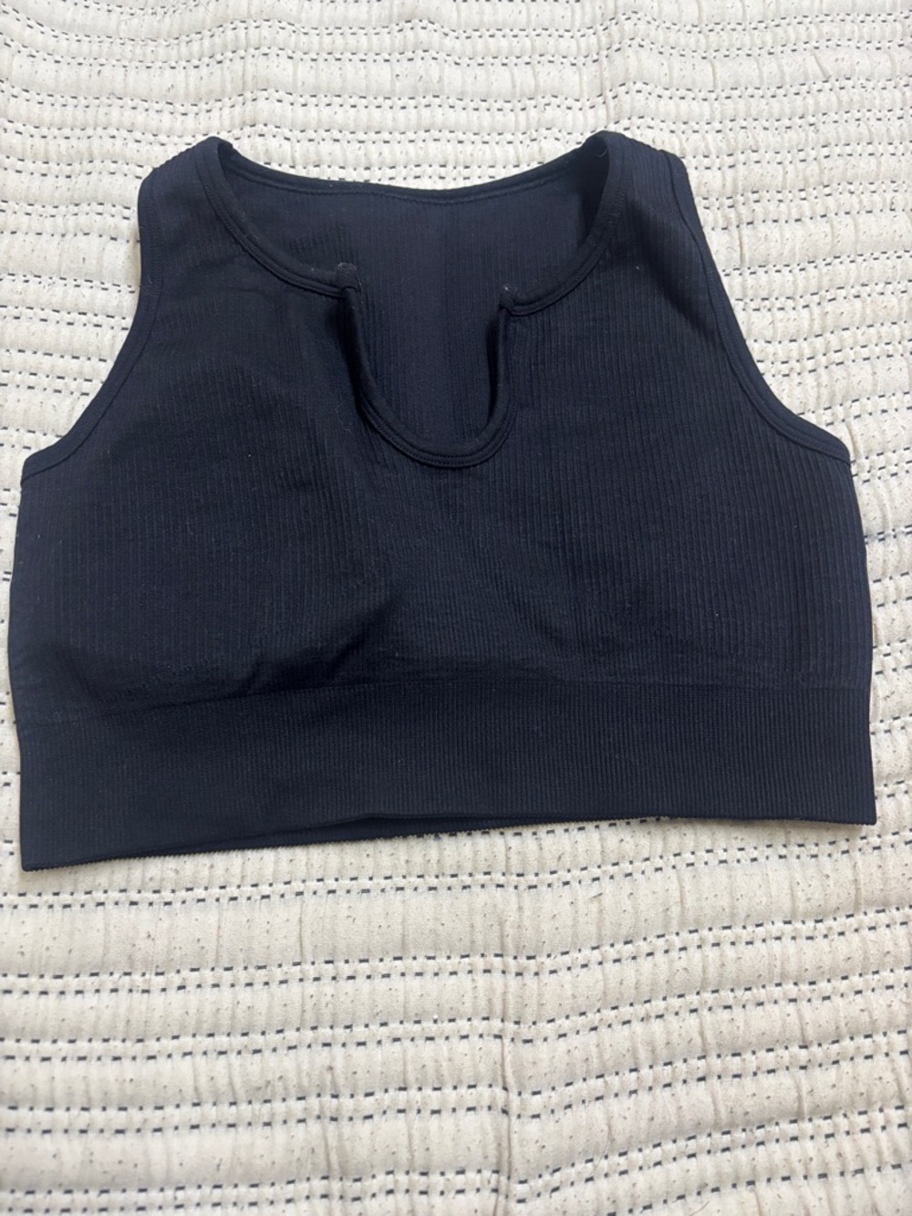 Ribbed Seamless Black Crop Tank Top